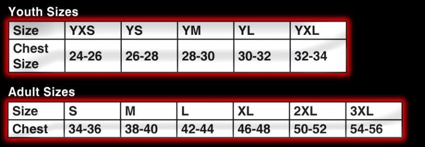 compression shirt size chart